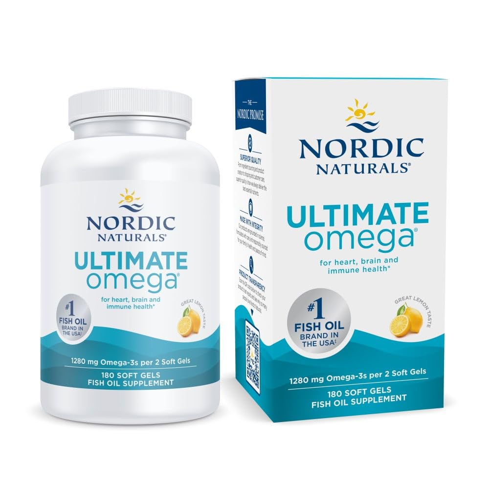 Nordic Naturals Ultimate Omega lemon bottle, high-potency omega-3 for daily heart and brain support