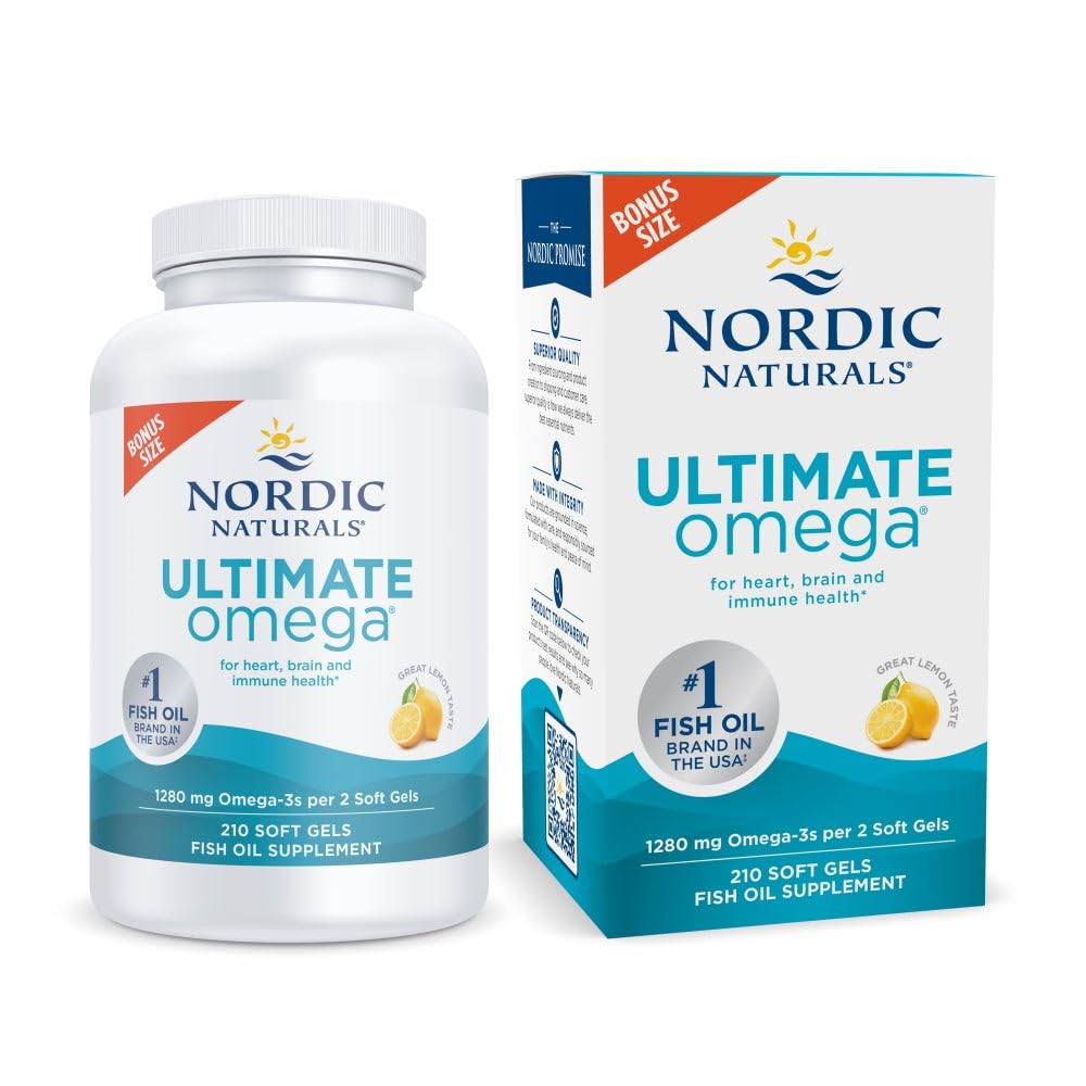 Nordic Naturals Ultimate Omega lemon bottle with soft gels for easy daily omega-3 intake.