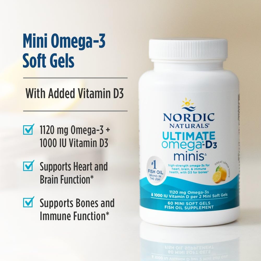 Nordic Naturals Ultimate Omega Mini D3 lemon brand logo, trusted omega-3 source.