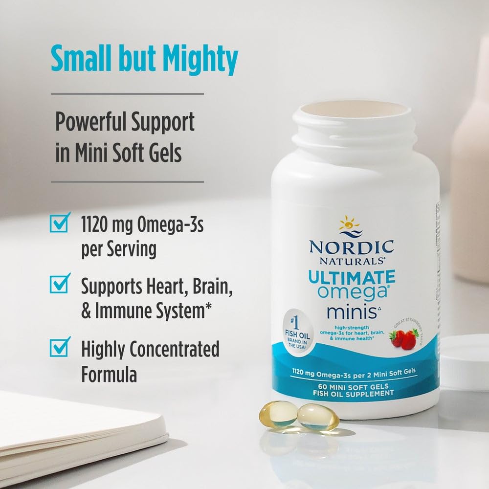 Nordic Naturals Ultimate Omega Minis ingredients list emphasizing non-GMO and allergen-free