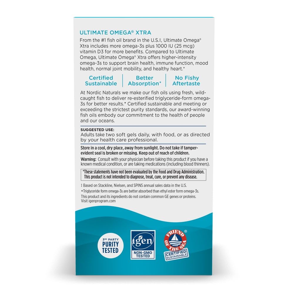 Nordic Naturals Ultimate Omega Xtra label detail showing purity and ingredients