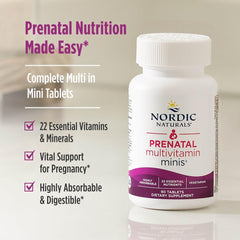 Nordic Naturals Vegetarian Prenatal Minis non-GMO and gluten-free label close-up.