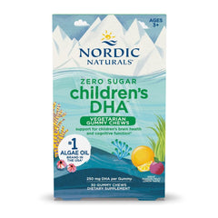 Nordic Naturals Zero Sugar Children’s DHA gummies in a bottle, convenient algae-based omega-3 for kids.