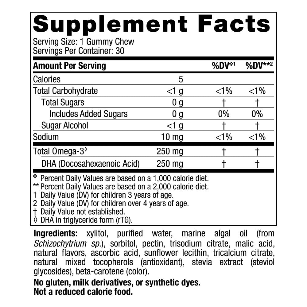 Nordic Naturals Zero Sugar Kids DHA gummies, tasty passion fruit lemon flavor kids love, supports brain development.