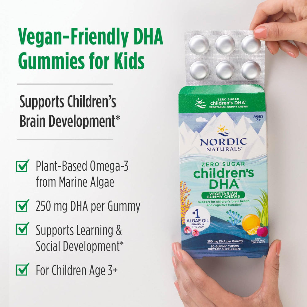 Nordic Naturals third-party testing label signals purity and freshness for kids’ supplements.