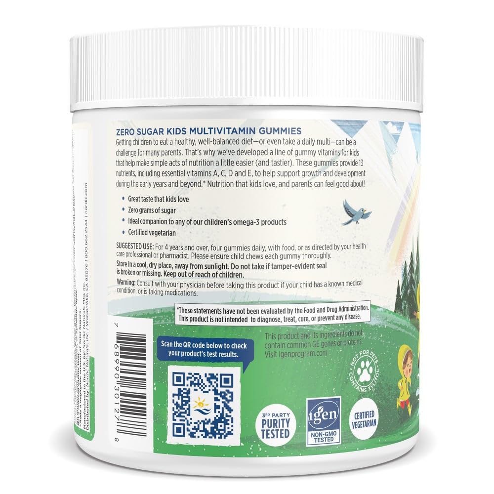 Nordic Naturals Zero Sugar Kids Multi Gummies bottle with 120 gummies for daily nutrition