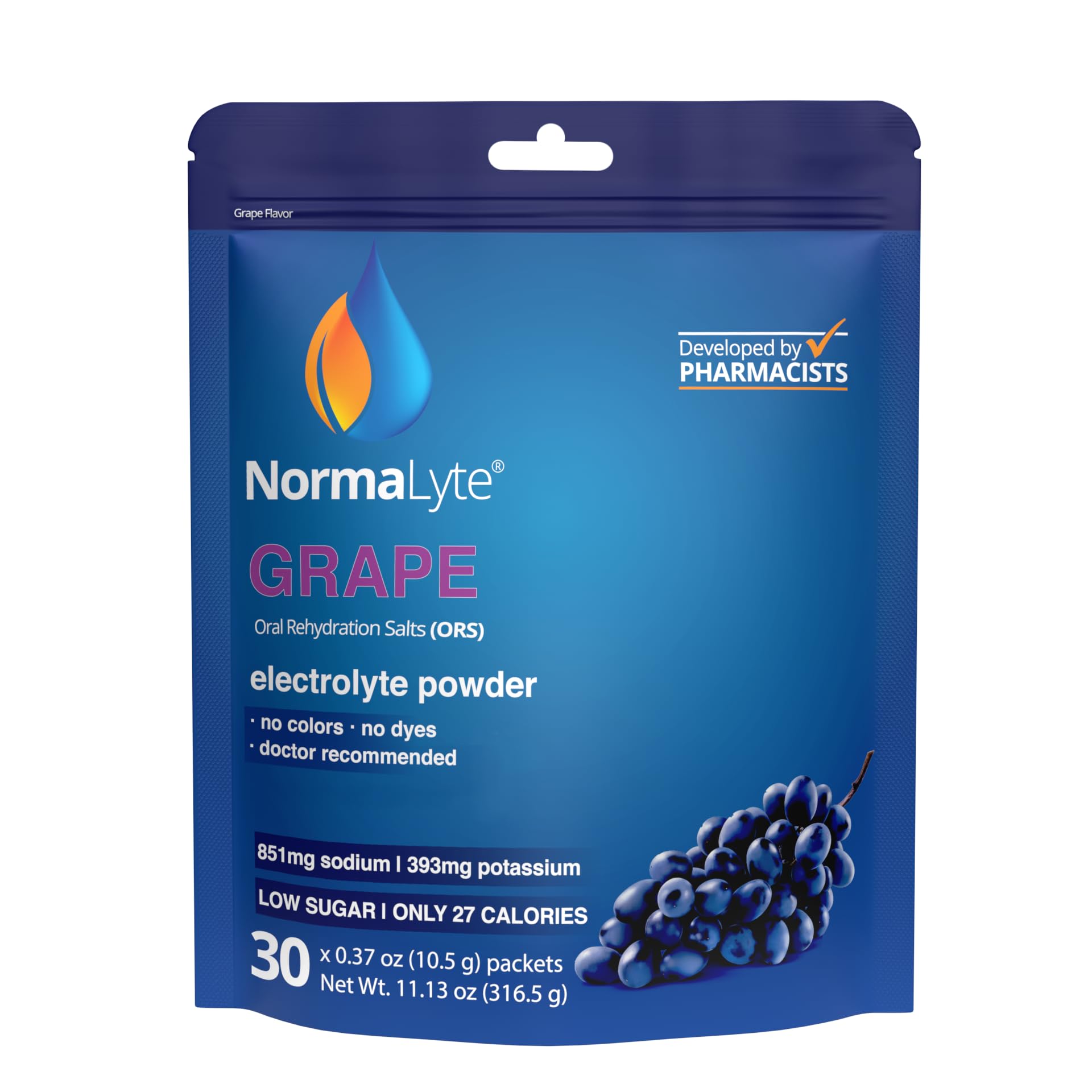NormaLyte Grape packets front view for on-the-go hydration.