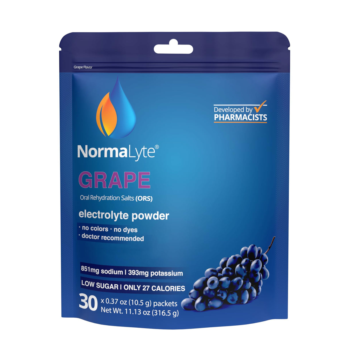 NormaLyte Grape packets front view for on-the-go hydration.