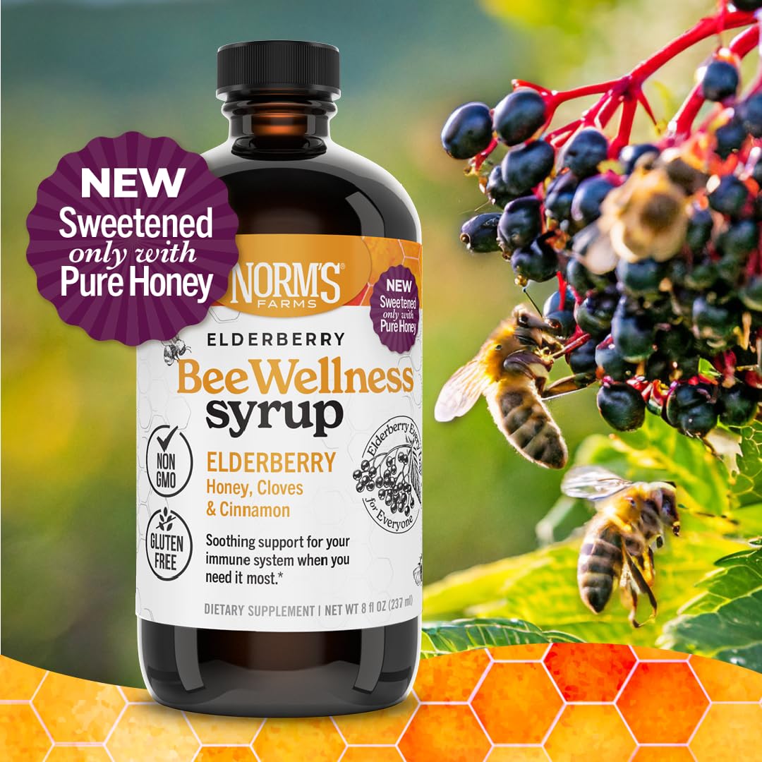 Norm's Farms BeeWellness elderberry syrup kid-friendly packaging for family use