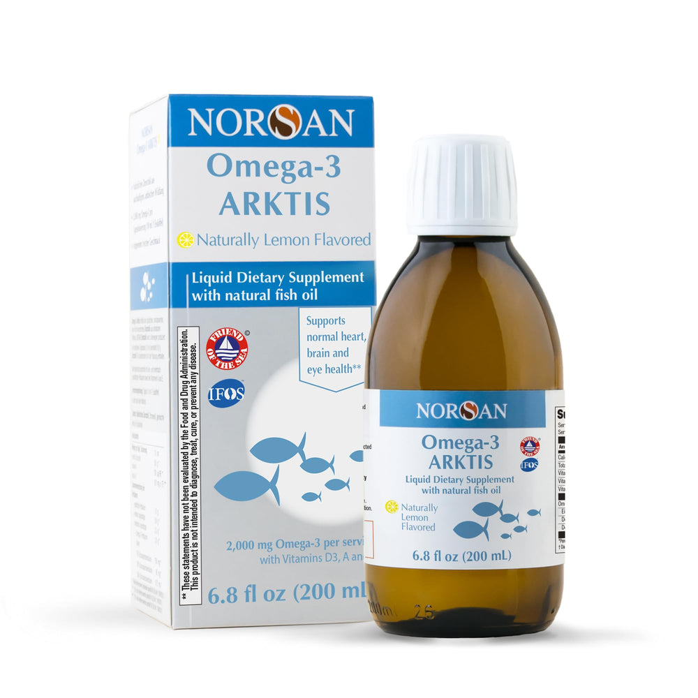 NORSAN Arktis fish oil bottle for daily omega-3 intake with high potency.