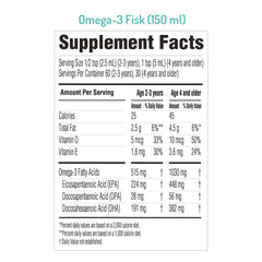 Dosing syringe shows precise 5 ml serving for NORSAN Fisk Kids.