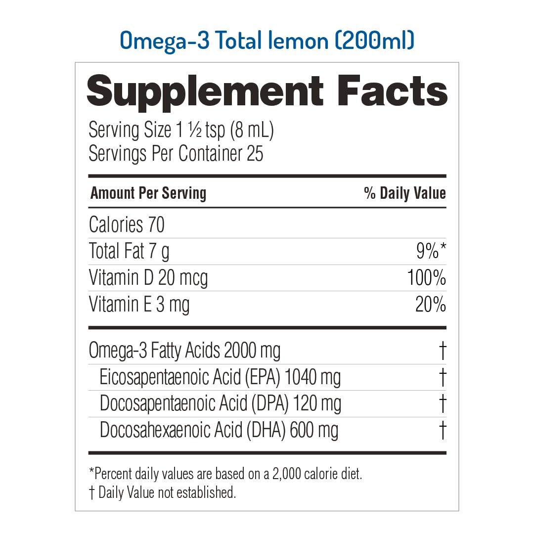 NORSAN Omega-3 Total Lemon pour demonstrates easy dosage for meals and smoothies.
