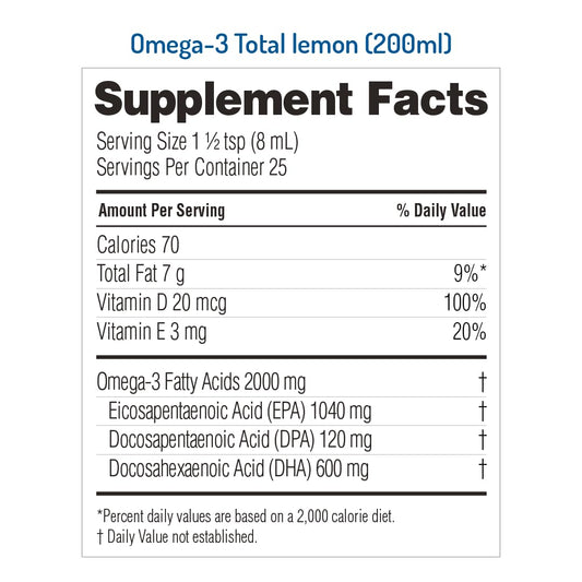 NORSAN Omega-3 Total Lemon pour demonstrates easy dosage for meals and smoothies.
