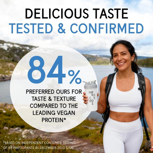 NØRSE CØDE vanilla vegan protein shake glass with creamy texture