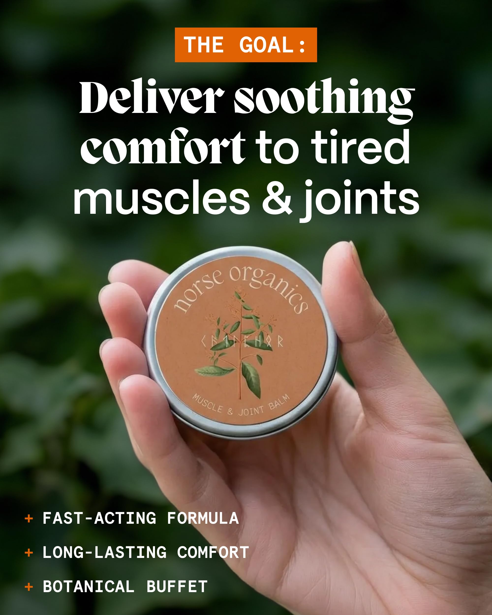 Norse Organics Sea Buckthorn Comfrey Arnica blend highlighting botanical care.