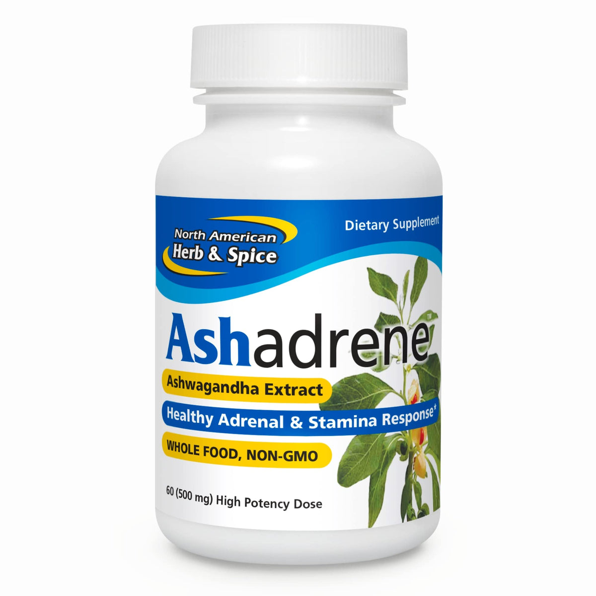 NORTH AMERICAN HERB & SPICE Ashadrene bottle front view for daily vitality support.