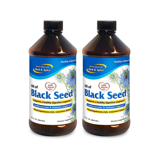 North American Herb & Spice Black Seed Oil 16oz bottle pour for easy dosing and daily use.