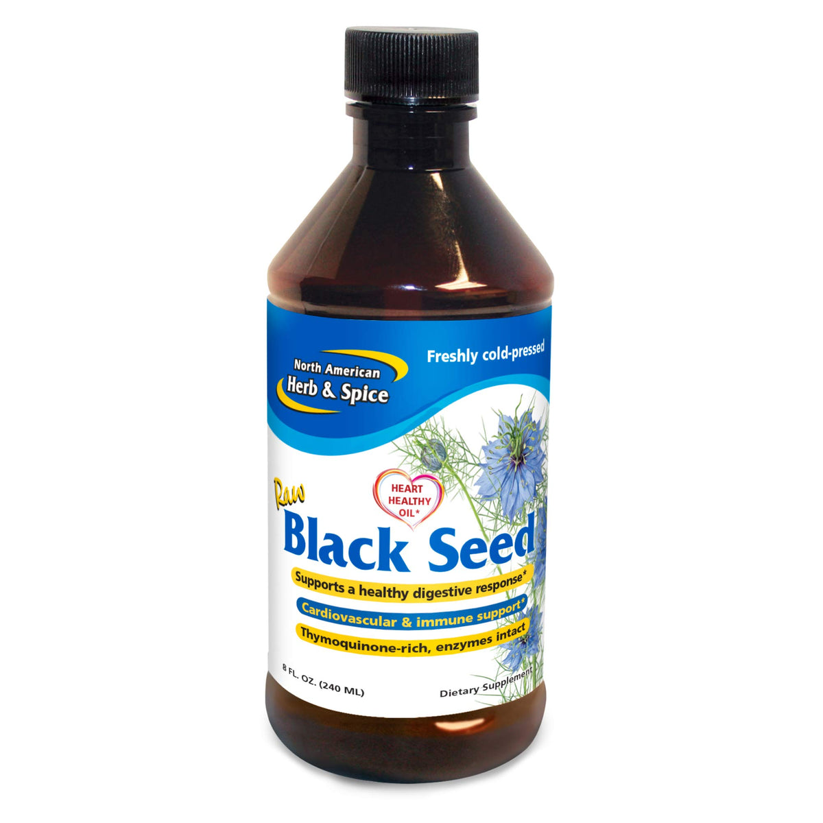 North American Herb and Spice Black Seed Oil 8-ounce bottle for daily wellness and immune support.