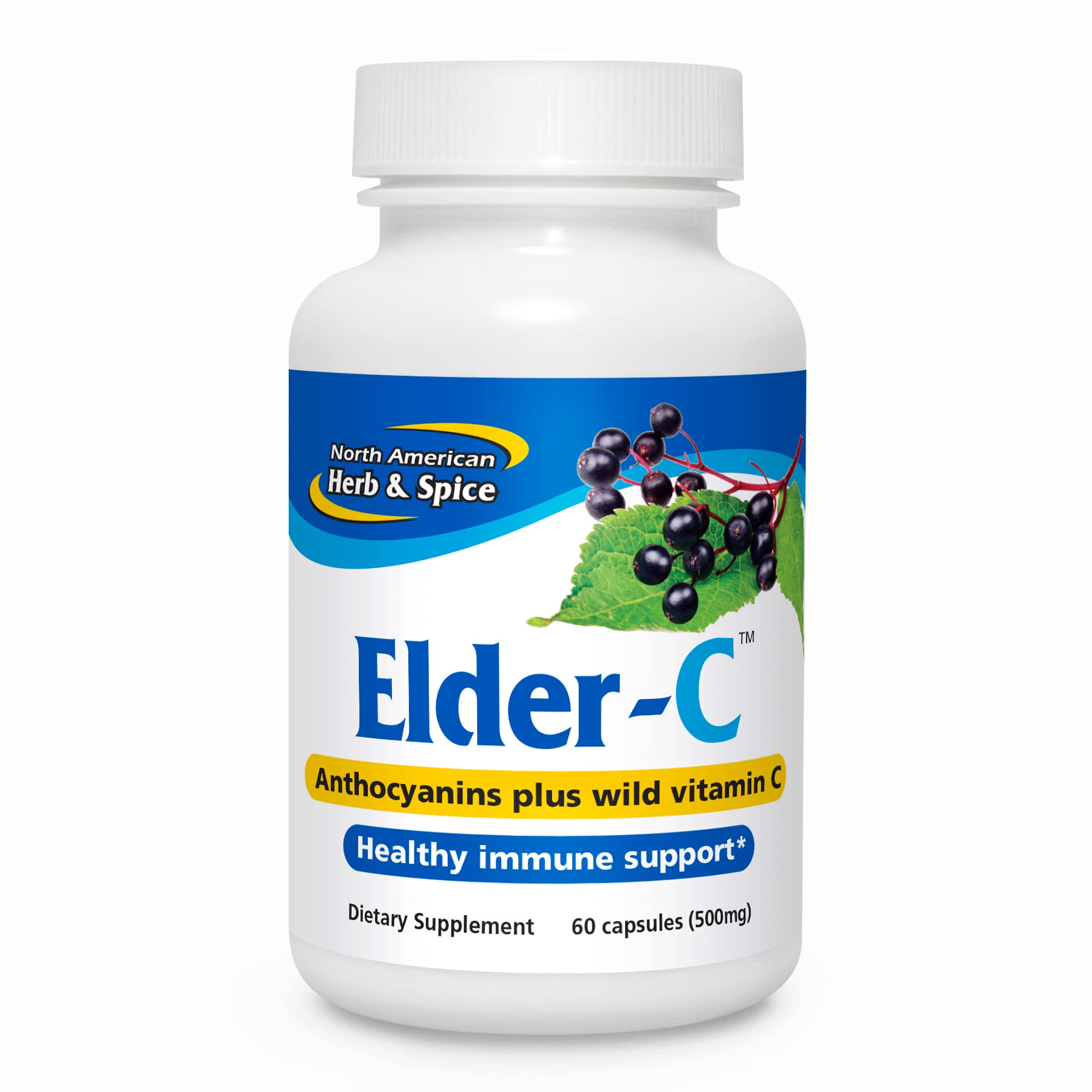 North American Herb & Spice Elder-C bottle with capsules for daily immune support.