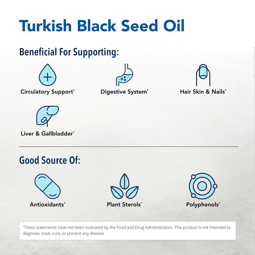 Close view of the North American Herb and Spice Oil of Black Seed label highlighting natural source.