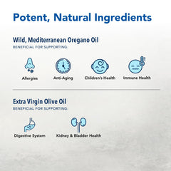 Organic olive oil ingredient seen with oregano oil as carrier.