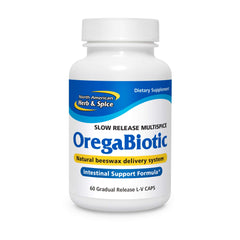 OregaBiotic bottle on kitchen counter suggesting daily immune and digestive support.