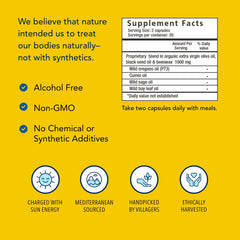 OregaBiotic label design highlighting non-GMO and wild-sourced ingredients.
