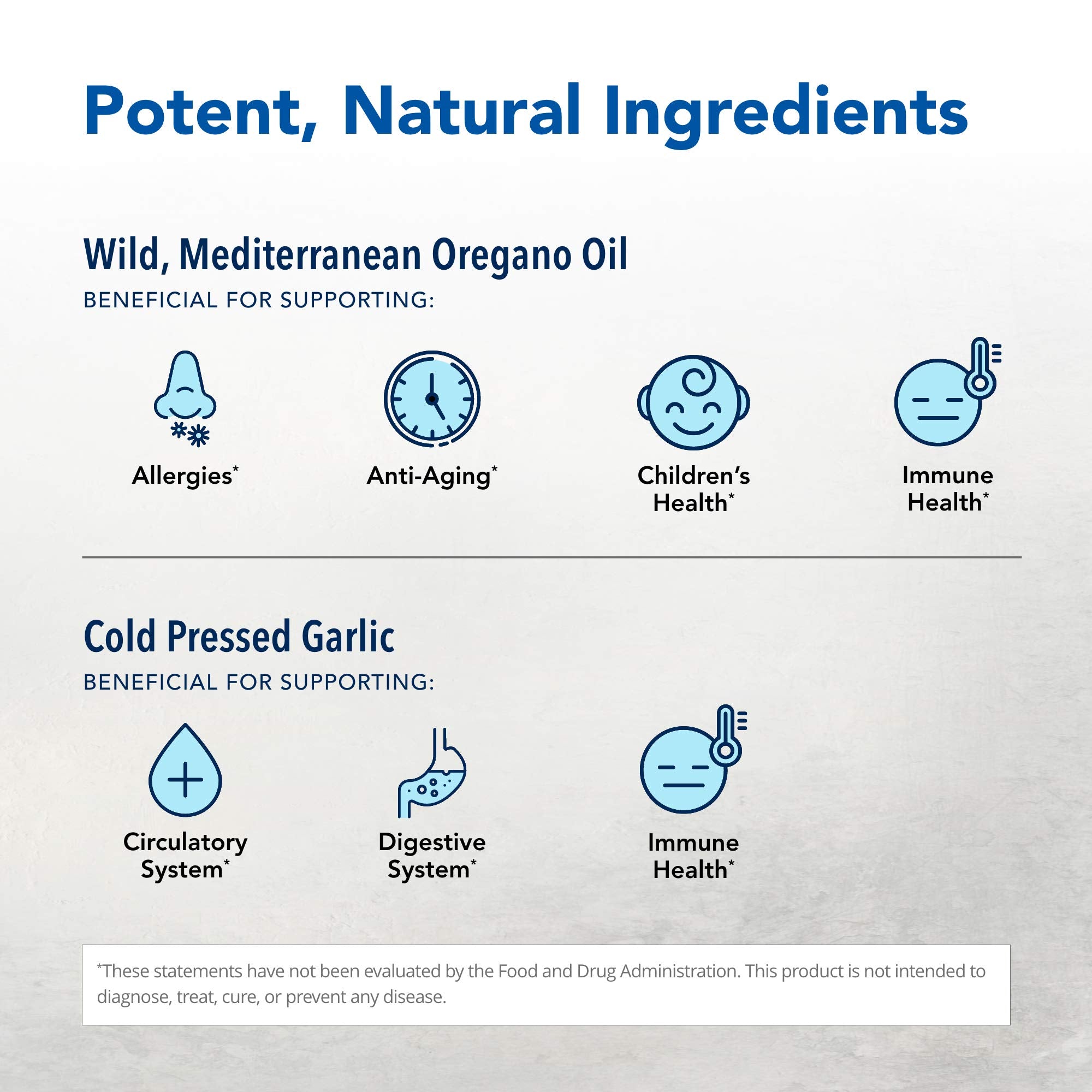 Wild oregano, garlic, and onion ingredients highlighted for natural nourishment