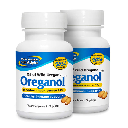 North American Herb Spice Oreganol P73 bottle front highlighting full-spectrum oregano oil for daily wellness.