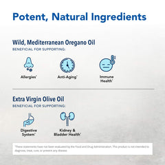 North American Herb Spice Oreganol P73 olive oil ingredient label showing organic base.