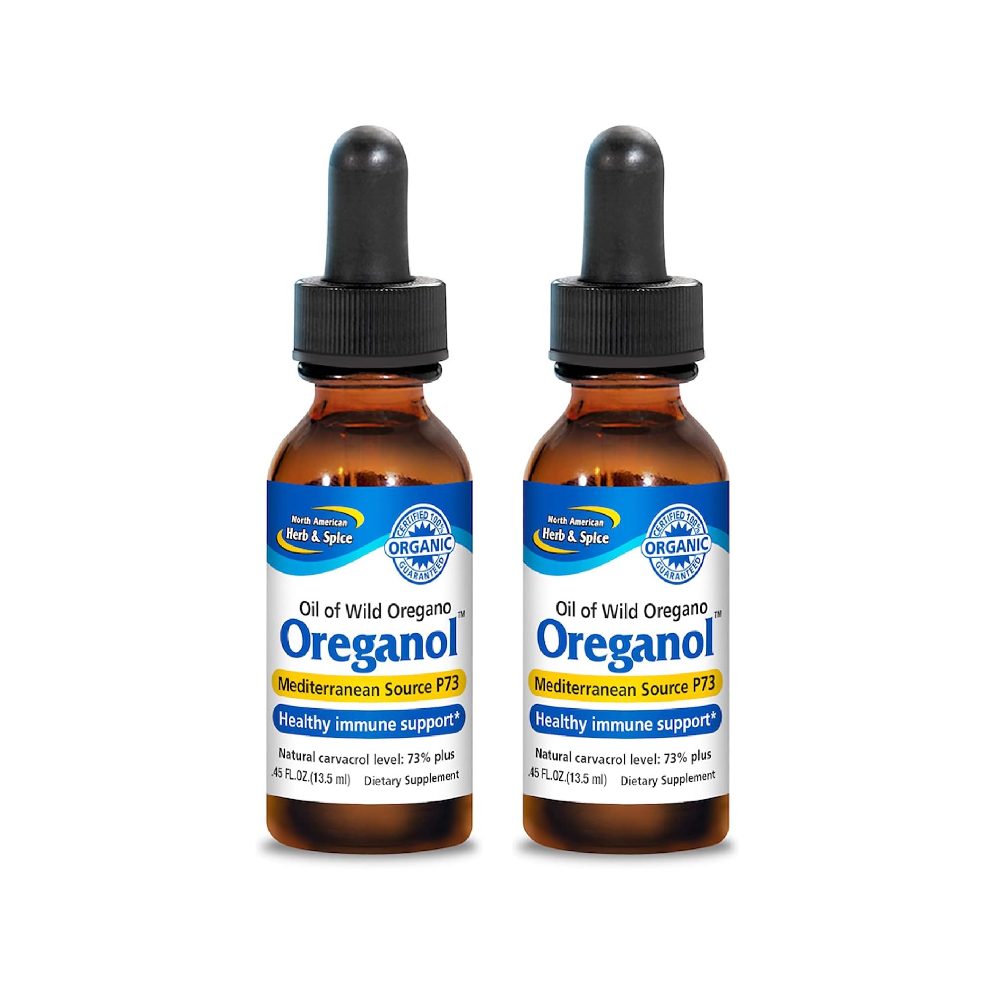 North American Herb & Spice Oreganol bottle close-up showing pure oregano oil for daily use