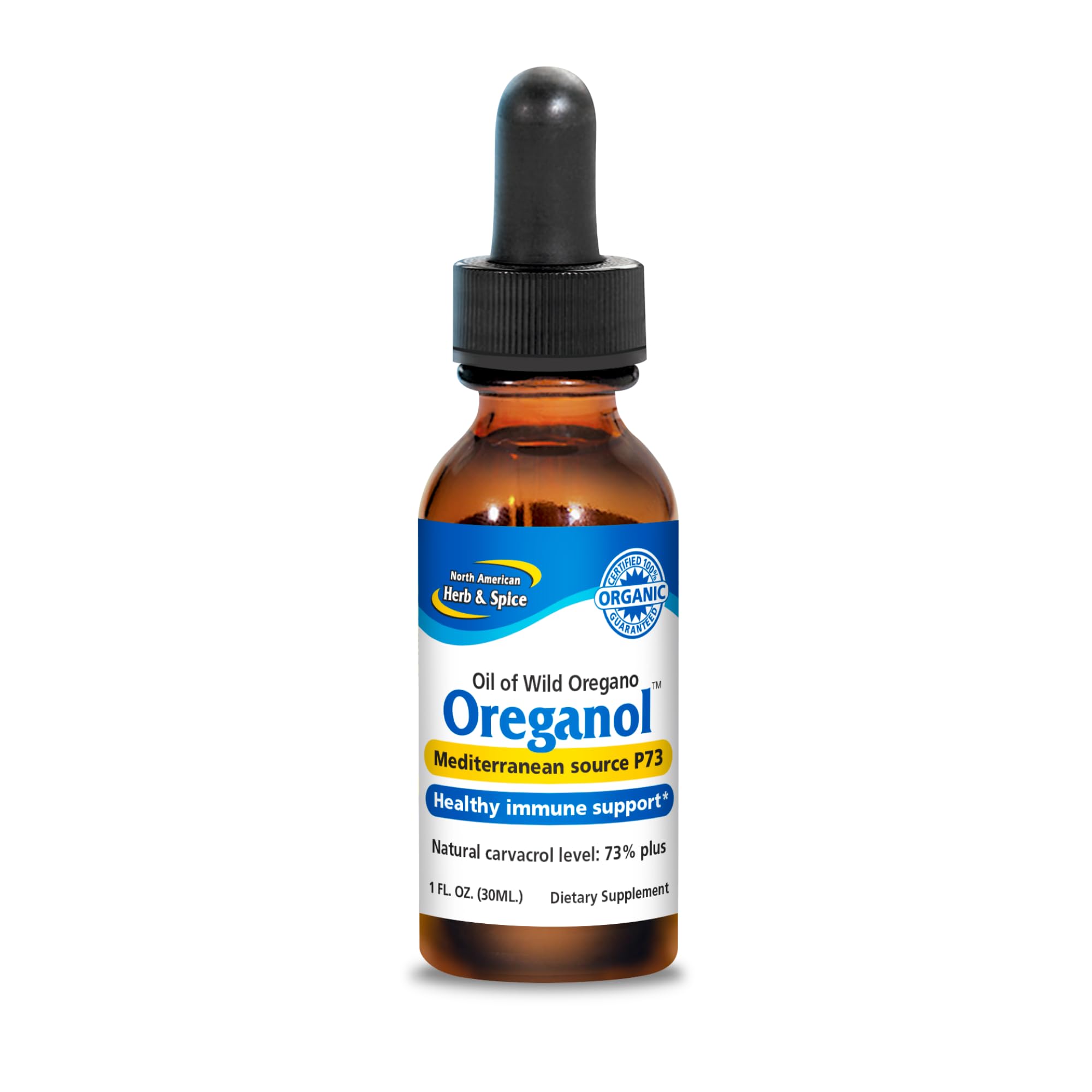 NORTH AMERICAN HERB & SPICE Oreganol P73 bottle pour for daily oregano oil use.