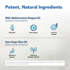 Closeup of Oreganol P73 label detailing full-spectrum oregano oil.