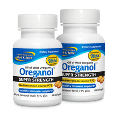North American Herb & Spice Oreganol P73 bottle label shows authentic wild oregano oil