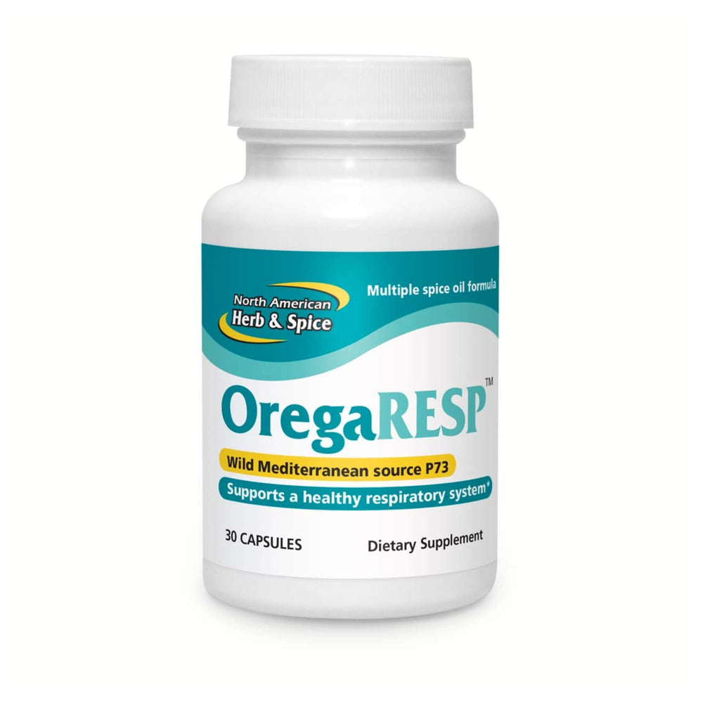 North American Herb and Spice OregaRESP bottle with capsules for respiratory support.