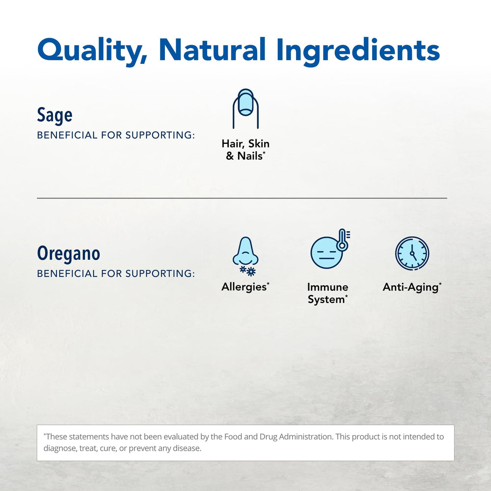 OregaRESP ingredients list showing wild oregano and sage oils.