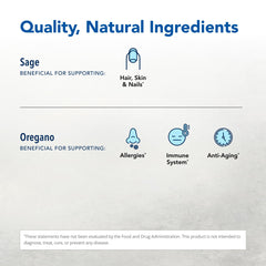 OregaRESP ingredients list showing wild oregano and sage oils.