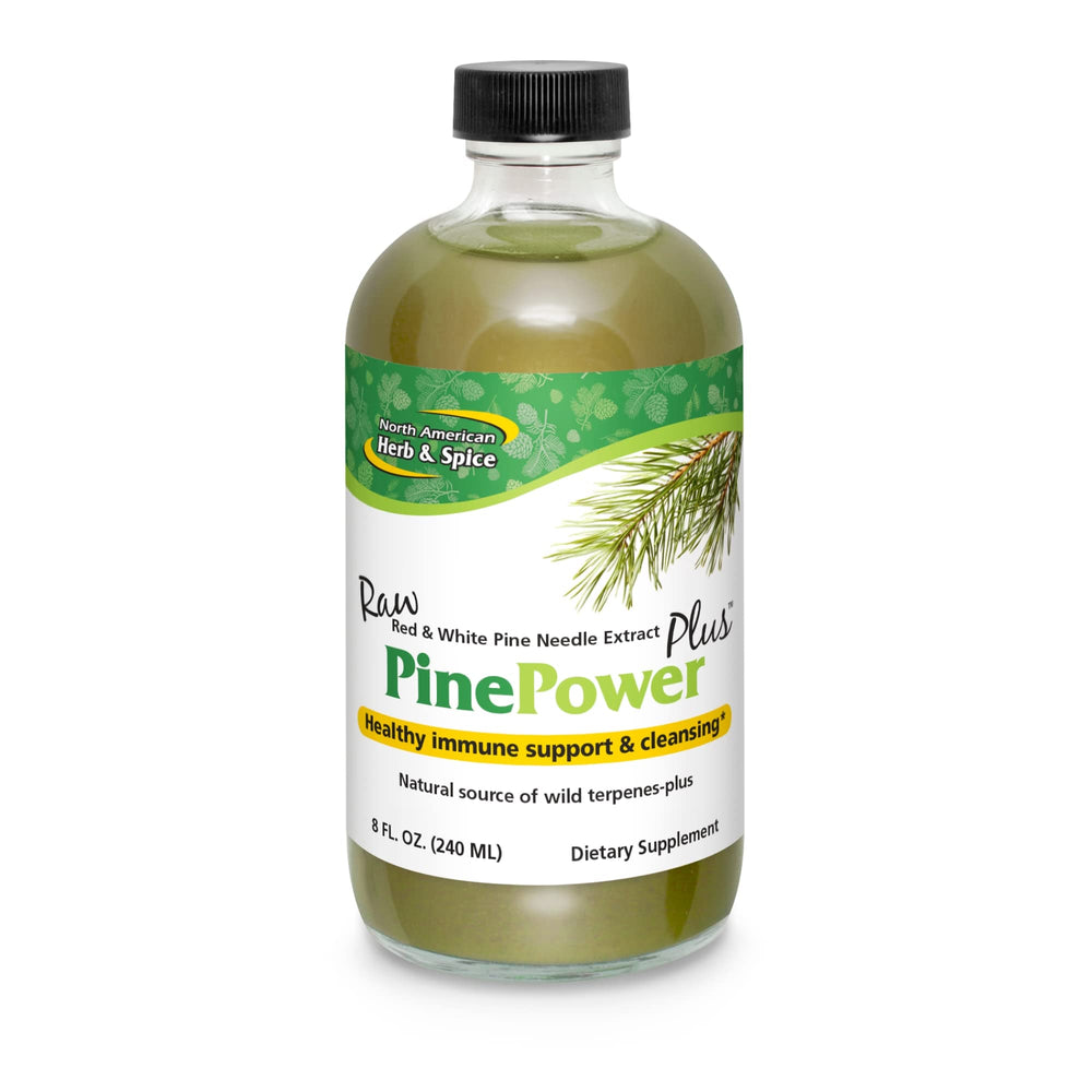 Pine Power Plus bottle front by North American Herb & Spice suggests forest-inspired wellness benefits