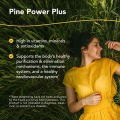 Pine Power Plus bottle label showing wild pine and spruce needle infusion