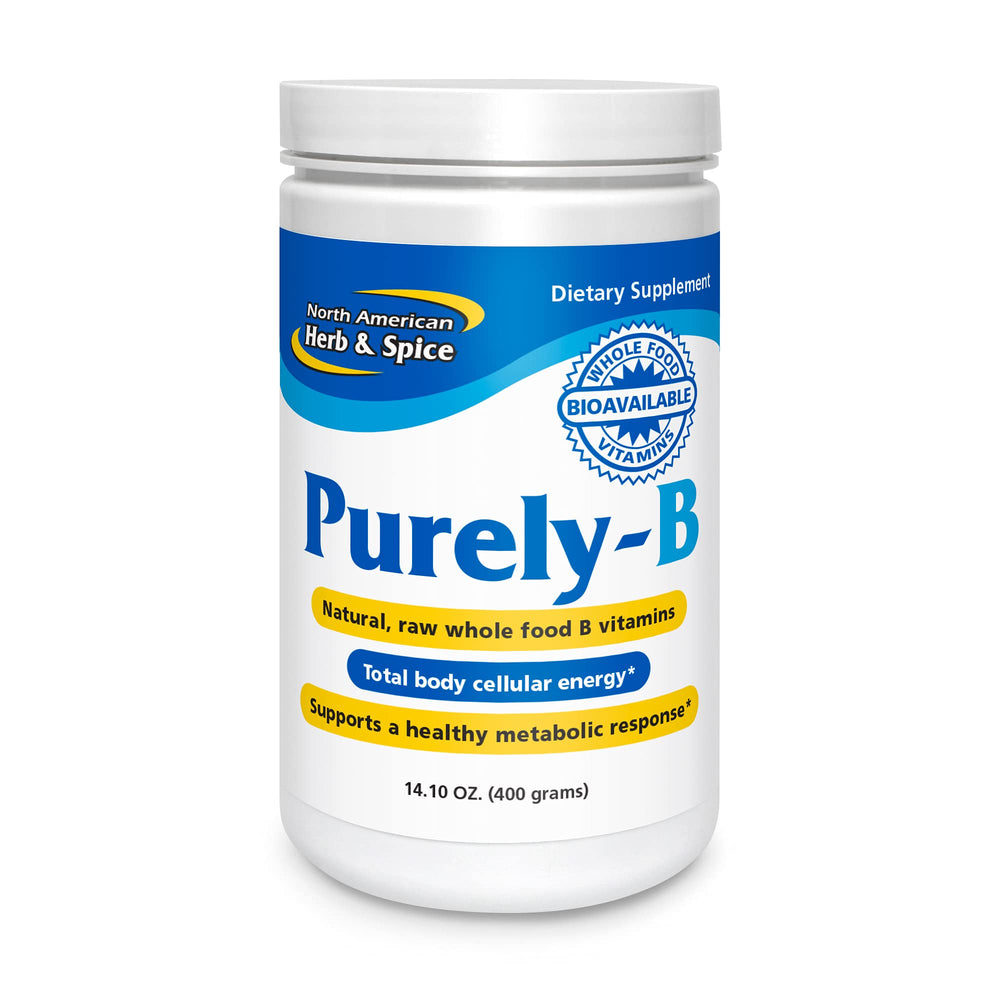 North American Herb & Spice Purely-B bottle with label highlighting natural B complex.