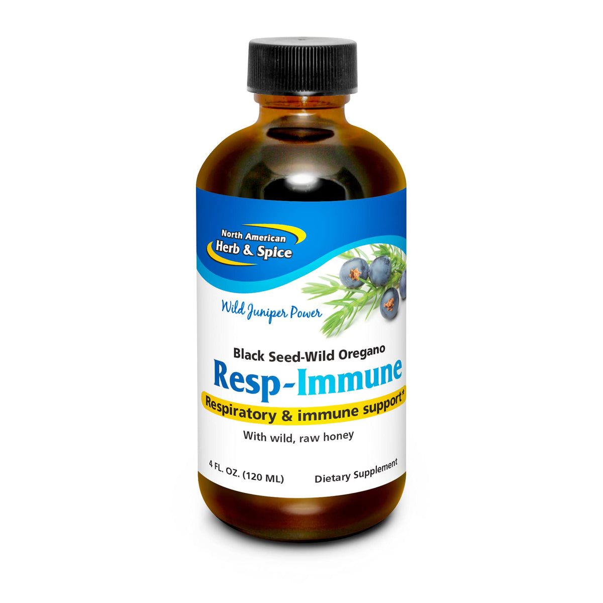 North American Herb & Spice Resp-Immune bottle with black seed and oregano blend for respiratory support.