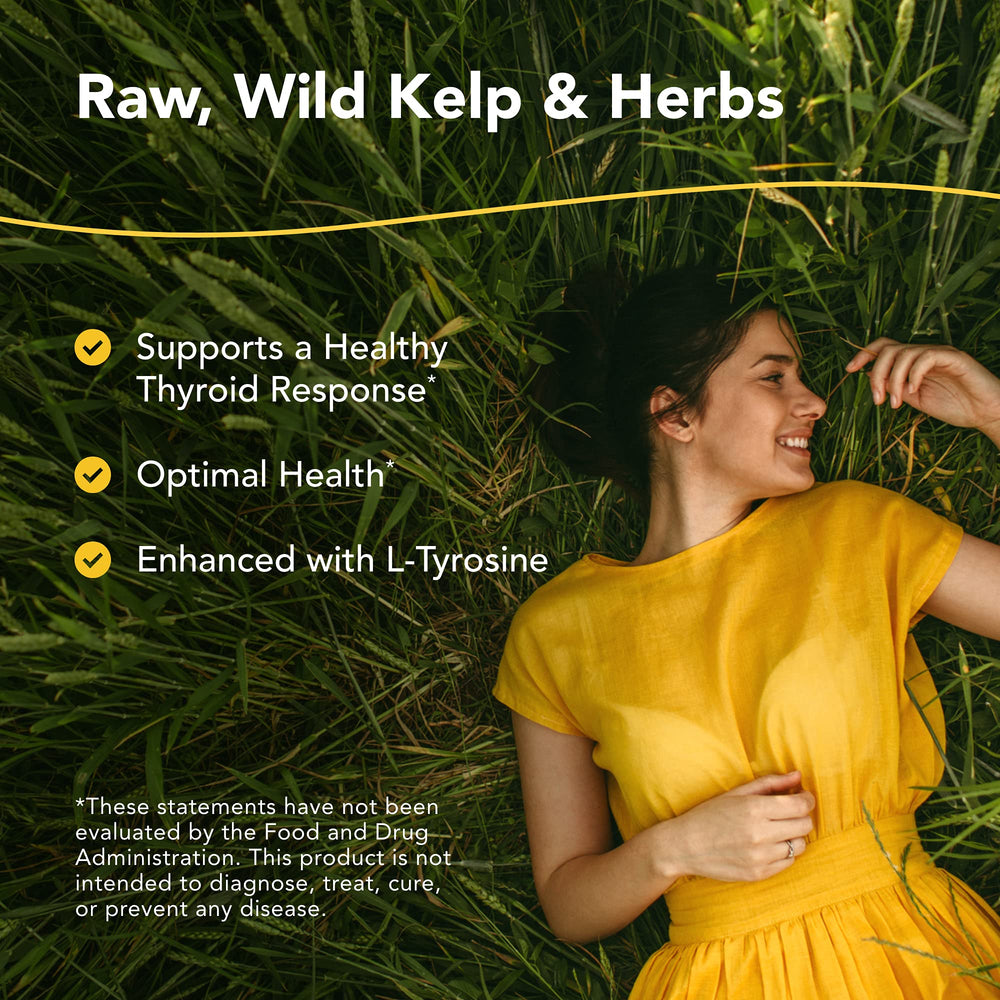 Thyroset ingredients panel with tyrosine, kelp, oregano, and rosemary for holistic nutrition.