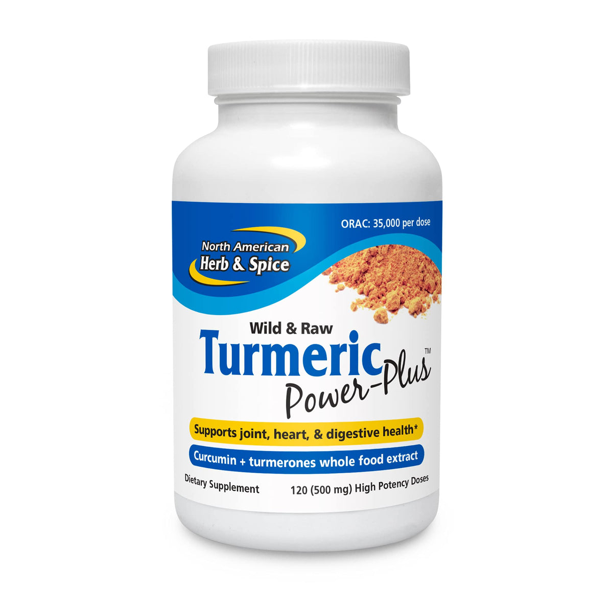 North American Herb & Spice Turmeric Power-Plus bottle for daily use and potential joint support.