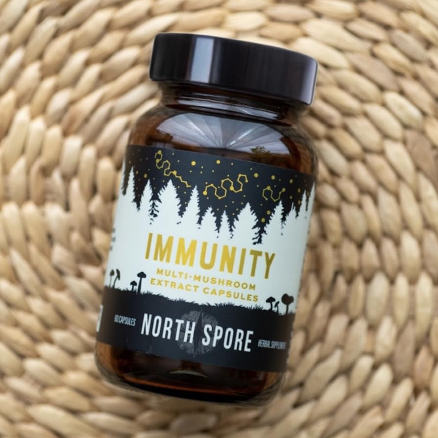 North Spore Immunity display with five mushrooms for balanced responses.