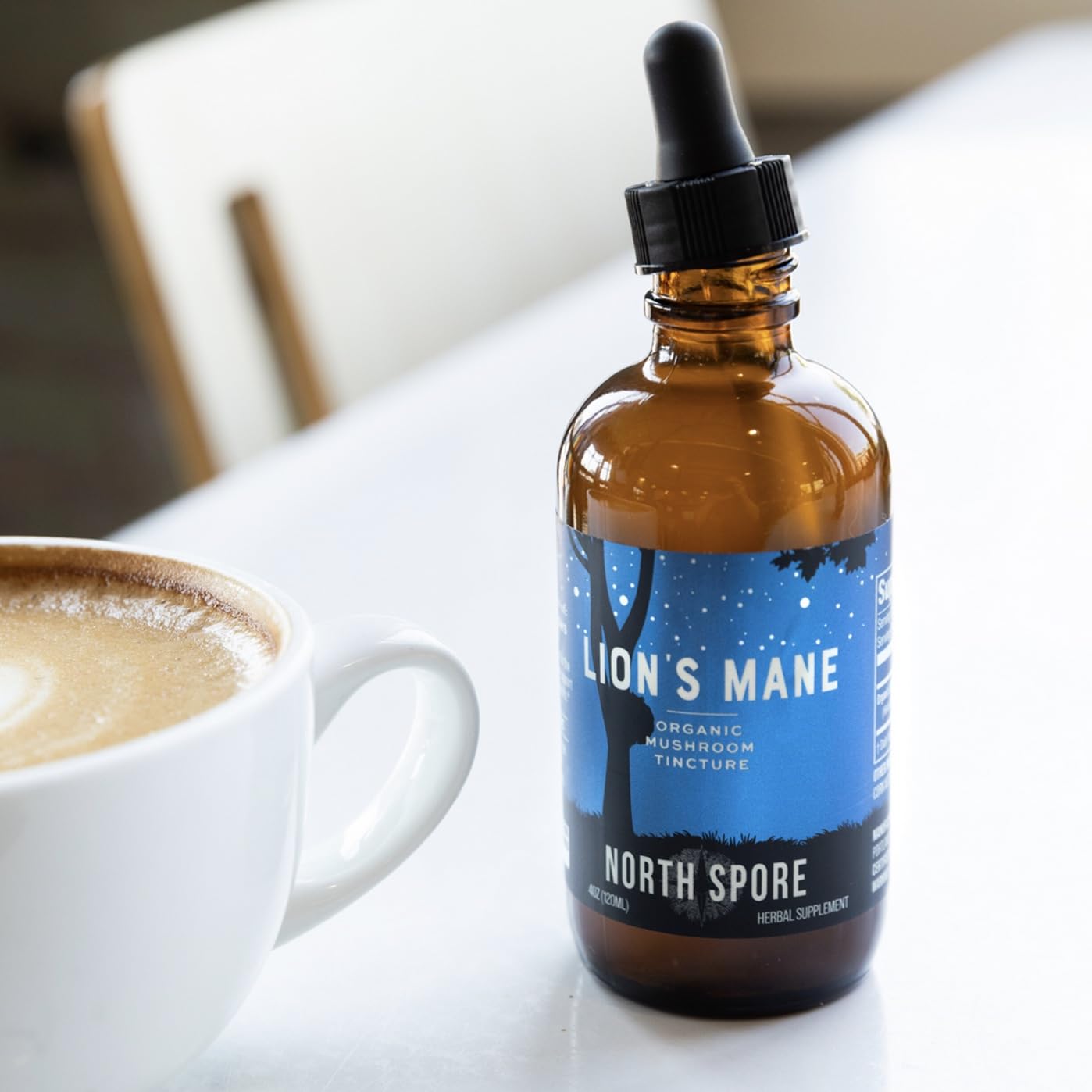 North Spore Lions Mane tincture ingredients panel showing full-spectrum extract.