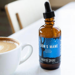 North Spore Lions Mane tincture ingredients panel showing full-spectrum extract.