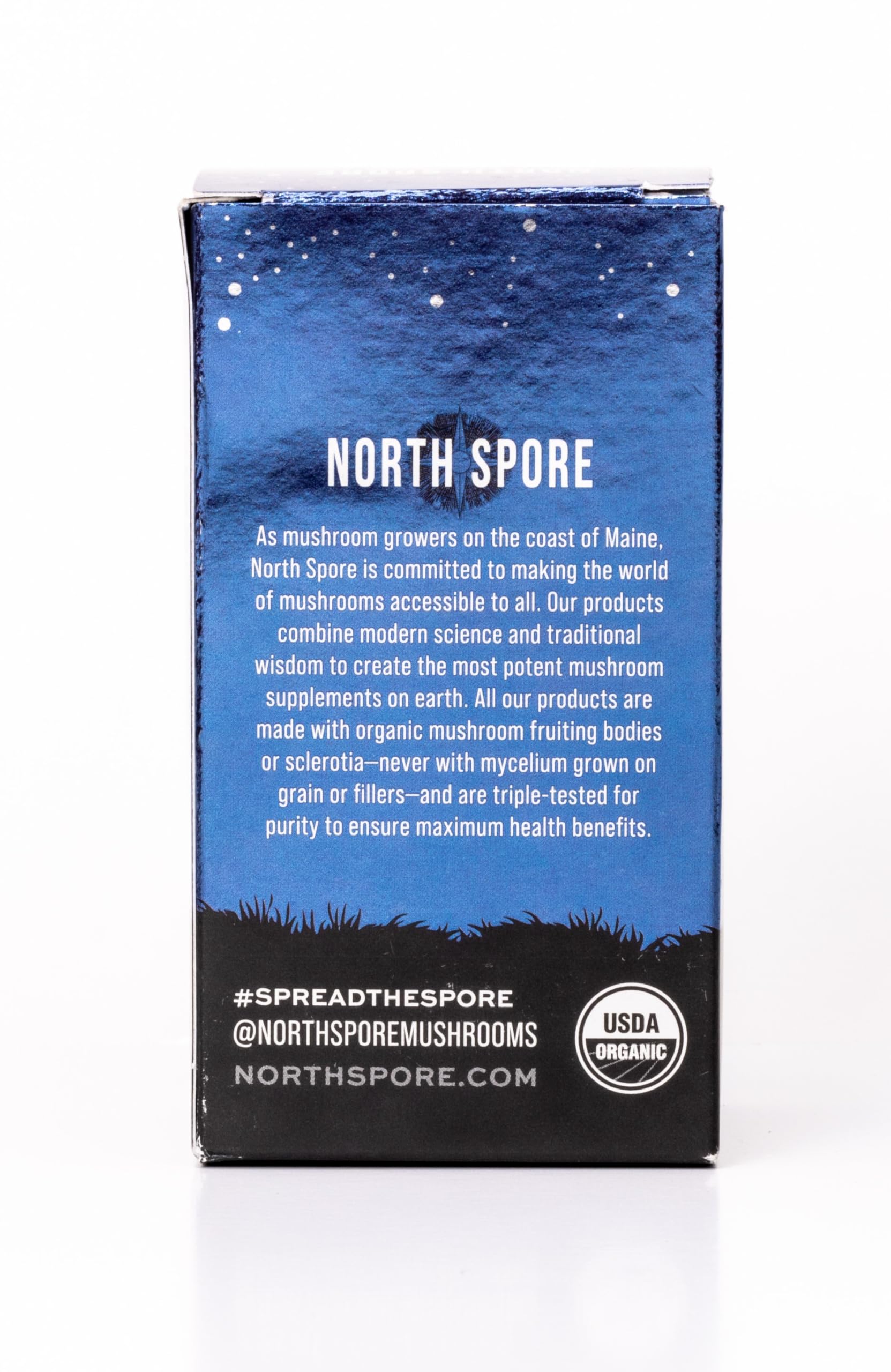 North Spore organic certification logo communicates trusted sourcing and quality controls.