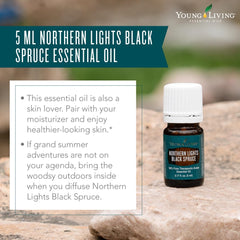 Northern Black Spruce oil on palm for gentle muscle soothing.