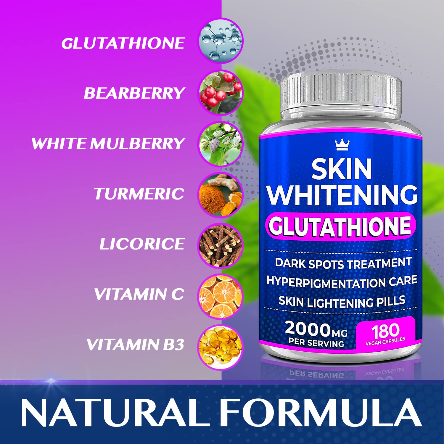 Northern Crown Cosmetics Glutathione pills jar label visible