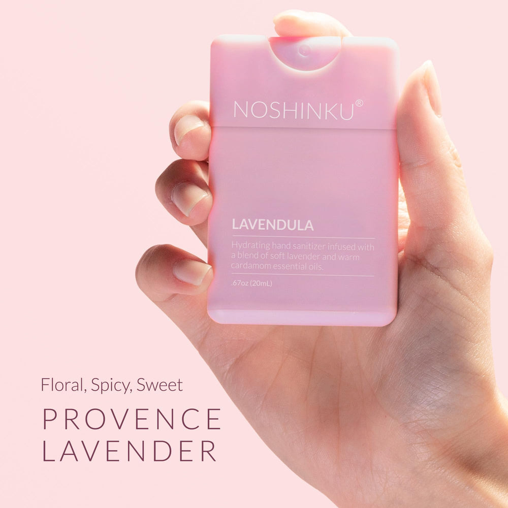 Noshinku Lavendula bottle pour demonstrates easy, even application on hands